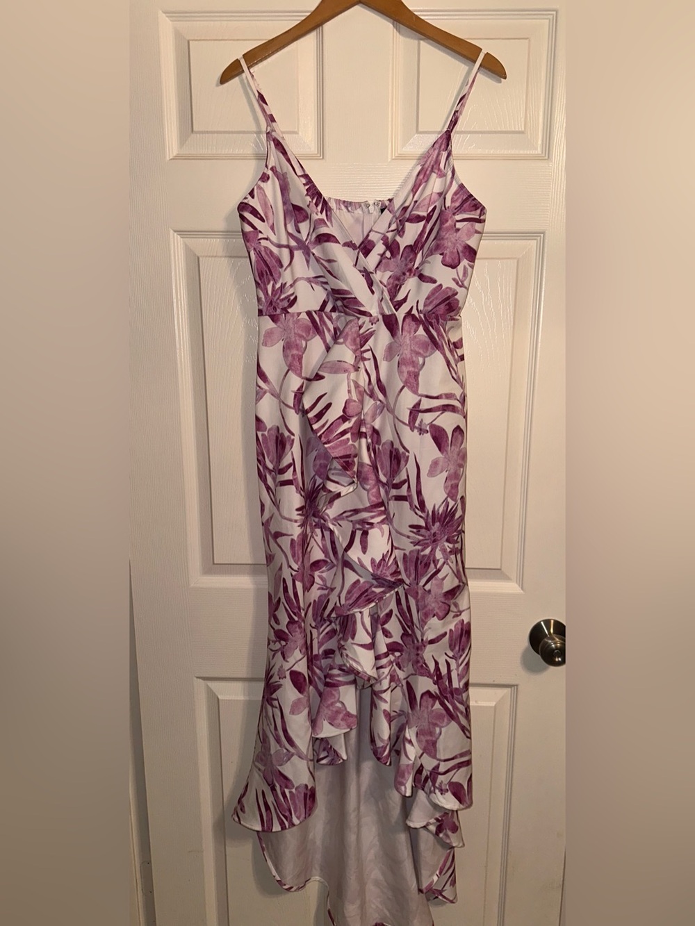 Floral High-Low Slip Dress in Purple